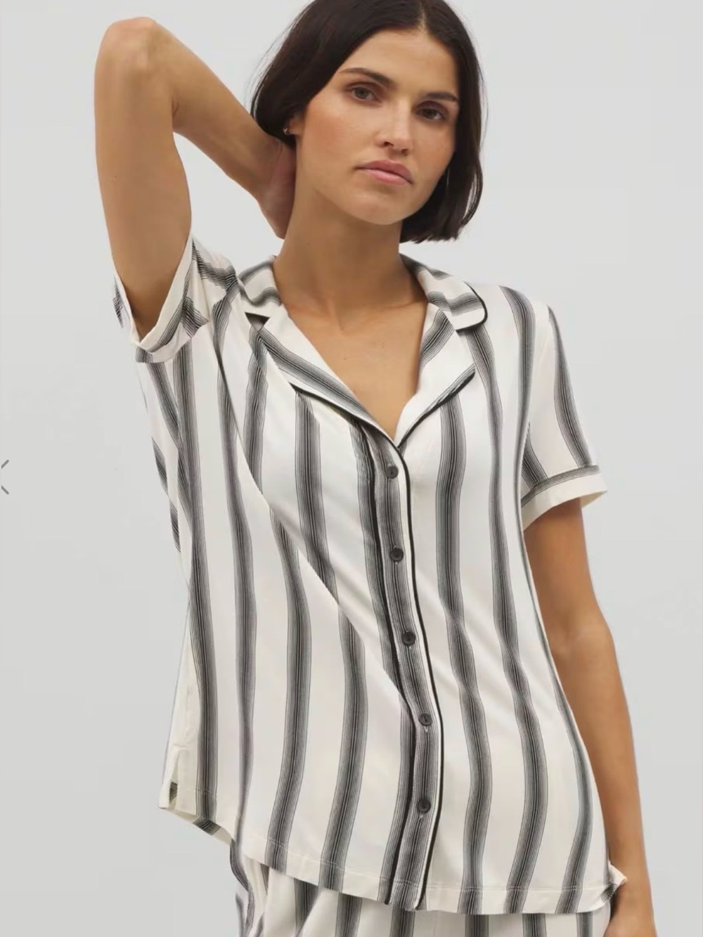 Soma Black and White Piped Short Sleeve Notch Collar Pajama Top Sz XXL NWT